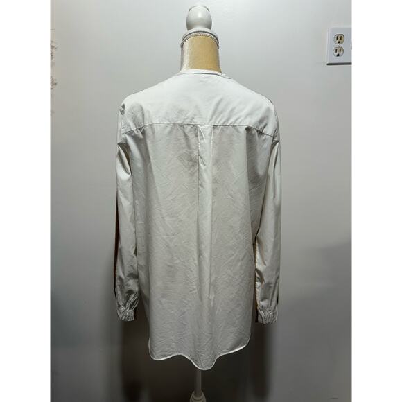 Tibi Merino Wool Sweater Shirt Combo V-neck Pullover Size XS Tan/ White - Picture 5 of 10